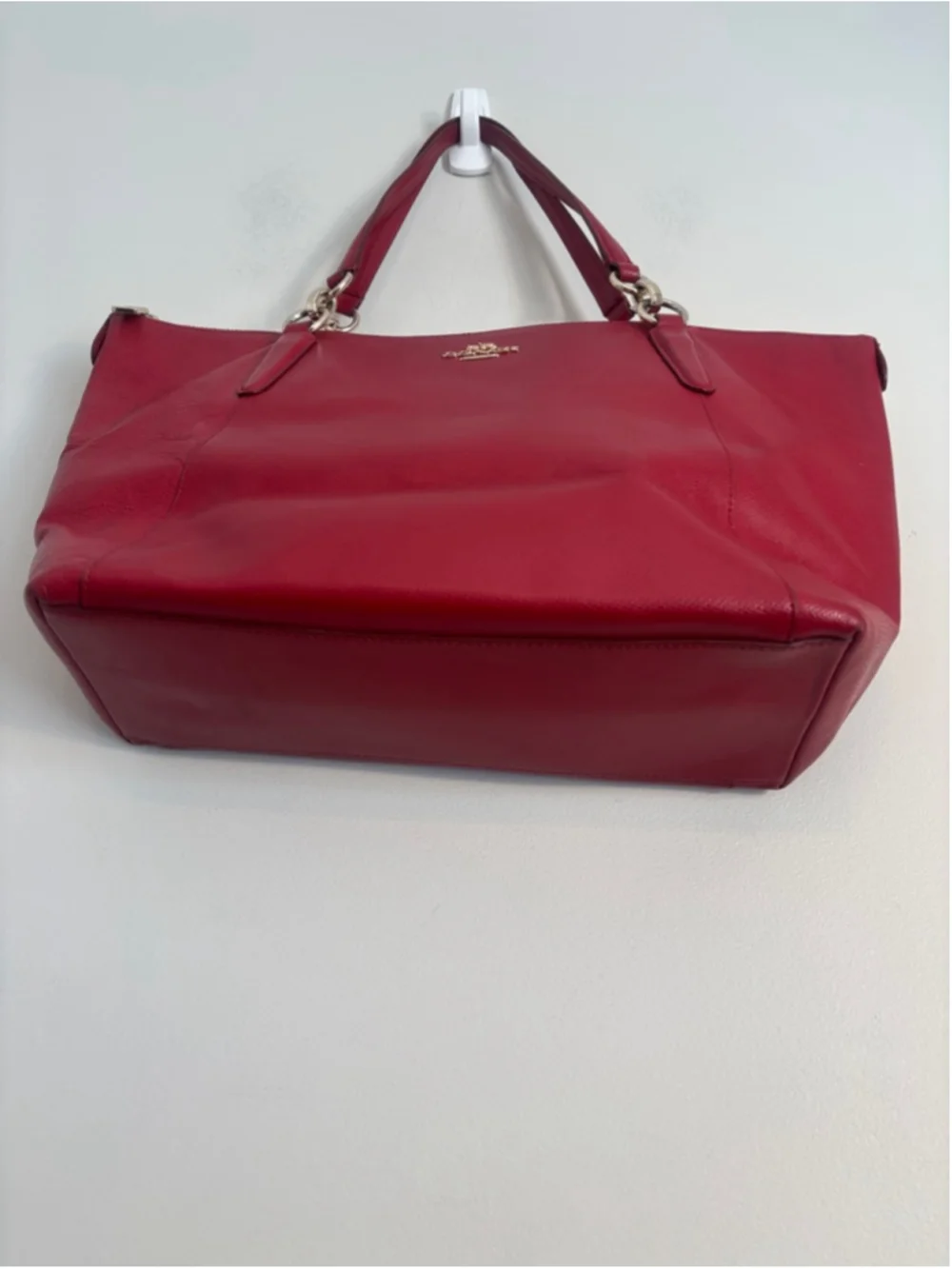 Coach Red Leather Double Strap Hand Bag Tote Bag Classic Career Luxury - Picture 4 of 11